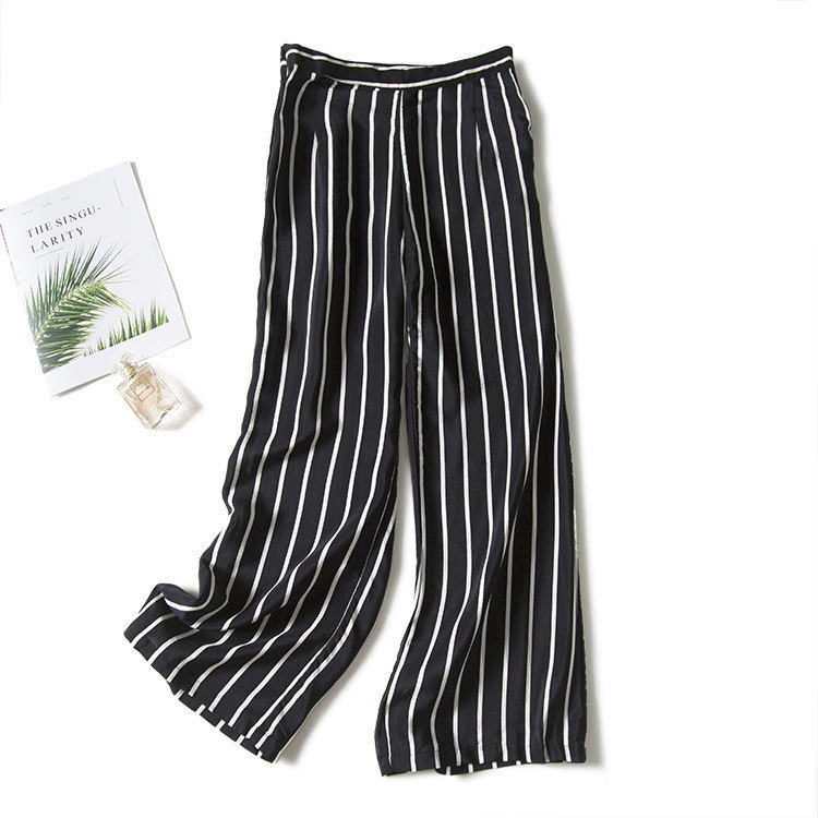 

2020 Silks Loose New Stripe Silken Pants Leisure Waist High Long Leg Thin H0227 Chs0, See chart