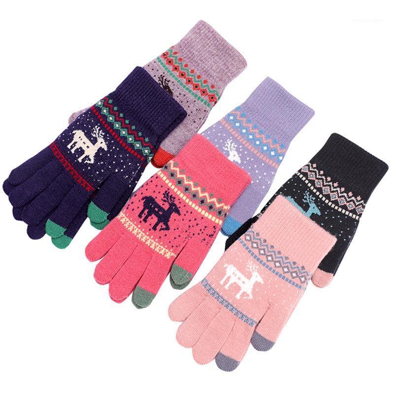 

Five Fingers Gloves 6 Pairs Women's Cute Elk Deer Snowflake Knitted Winter Protective Warm Press Sn Christmas Gifts1