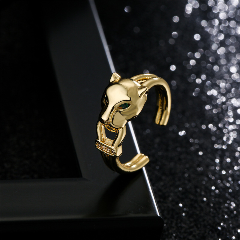 

High Quality Smooth 18K Gold Adjustable Copper Leopard Shape Ring Jewelry Wholesale