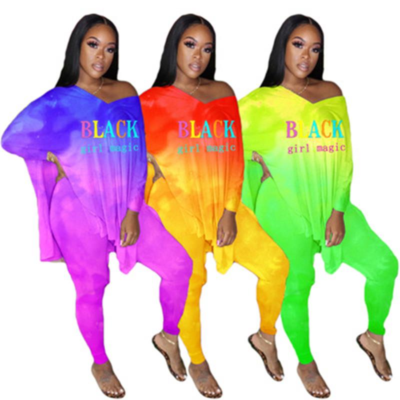

Ladies Letter Patter Tracksuits Fashion Trend Long Sleeve V-neck Tops Pants Sets Designer Autumn Female New Split Loose Casual Suits