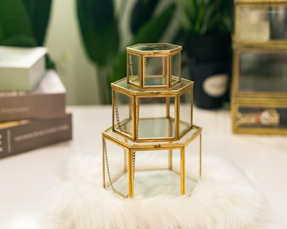 

Storage Box Vintage Geometrical Glass Jewelry Box Retro Earring Ring Flower Plants Display Case Wedding makeup organizer1