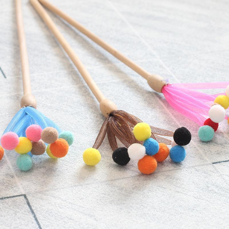 

Legendog 1pc Cat Teaser Wand Wooden Rod Pom Pom Ball Bell Decor Kitten Teaser Toy Cat Interactive Toys Pet Supplies Favors