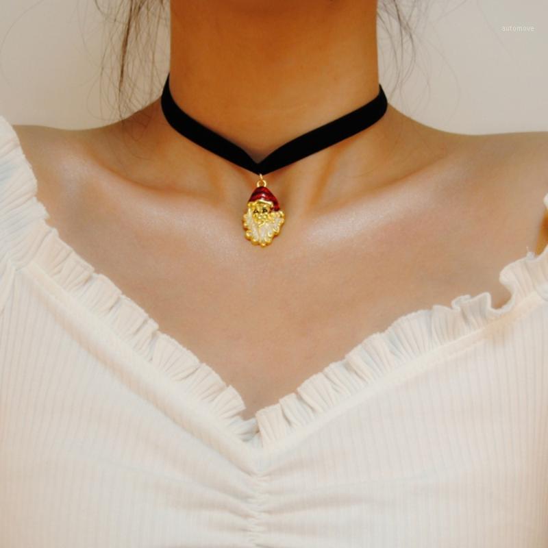 

Classic Merry Christmas Gift Black Velvet Necklace Pendants Lovely Santa Claus Big Beard Jewelry For Women and Gift1