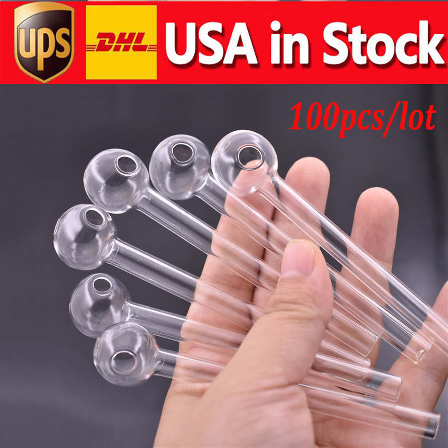 

100pcs/lot 4.0Inch 10CM Length Pyrex Glass Oil Burner Pipe Clear Heady Water Hand Pipes Smoking Accessories STOCK IN USA