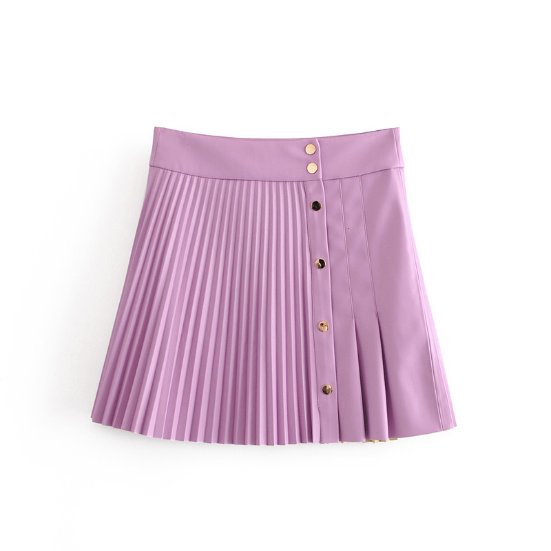 

2021 New Wf Autumn Europe and the United States Women's Imitation Leather Pleated Skirts Short Skirt H8d6, Purple