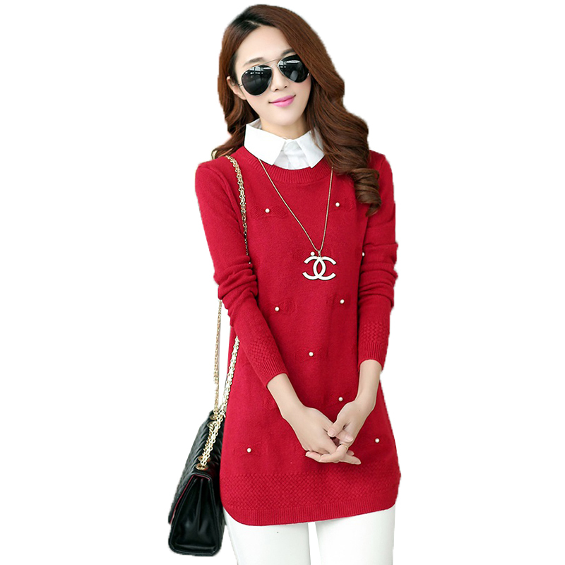 

Autumn 2021 New Knitted or Crocheted Woman' Sweater False Collar Two Women' Jersey Plus Size R422 Kqo8, Red.