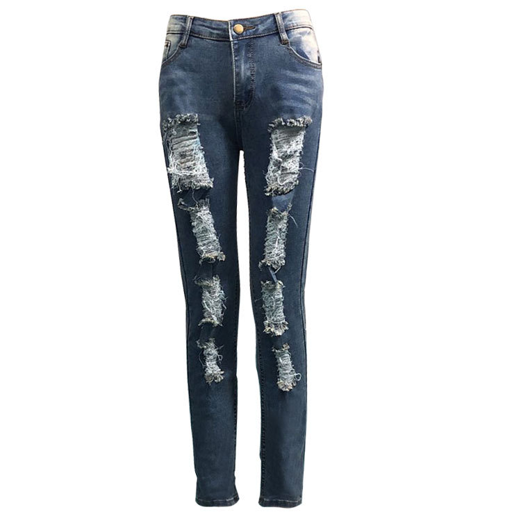 

Real Pics Soften Womens Jeans Light Deep Blue Denim Pants Elastic Skinny Pencil Jeans 2020 Spring Summer Jeans with Holes