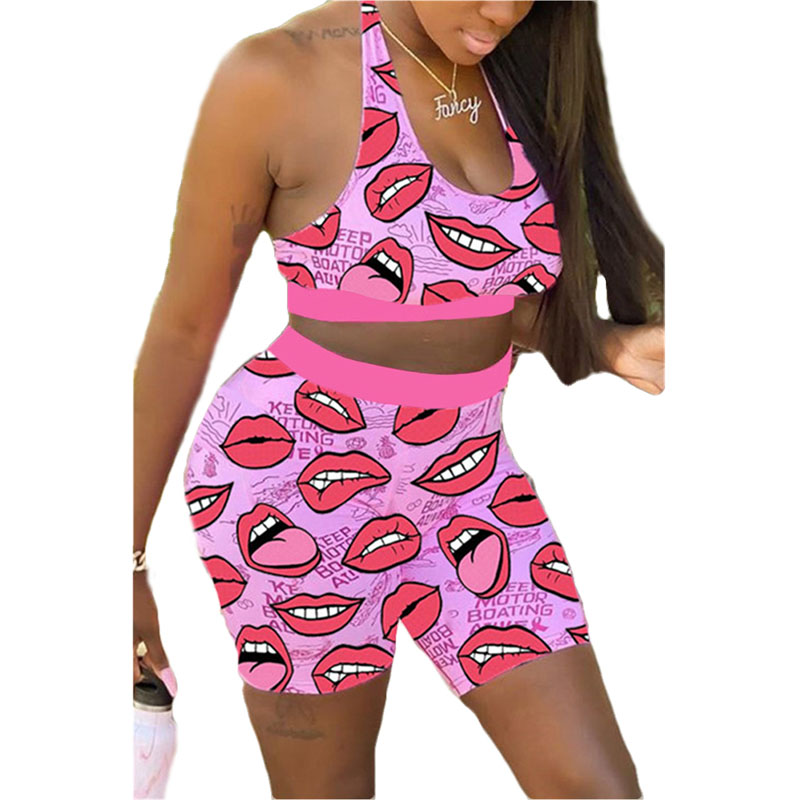 

2 Pieces Suit Set Floral Print U-Neck Sleeveless Crop Top and Shorts summer clothes casual style Yoga Sportswear For Women, Blue