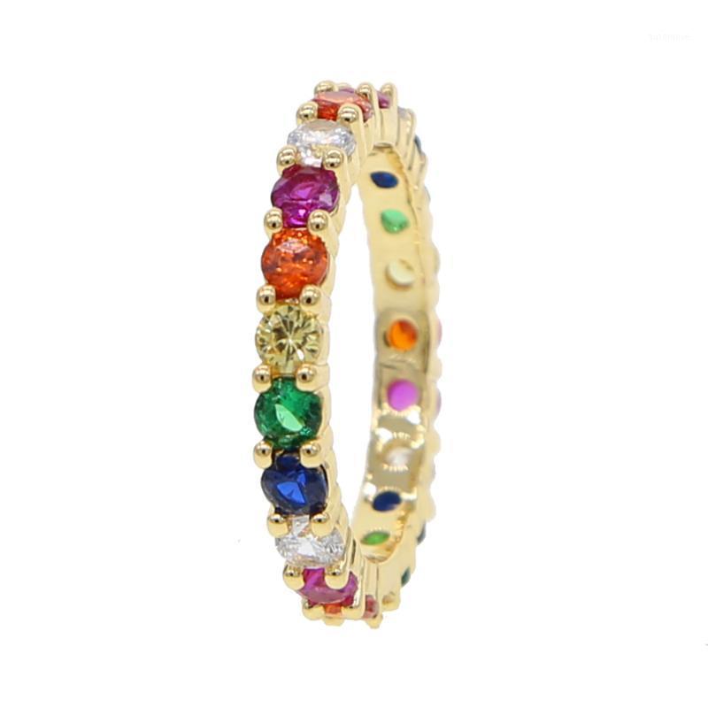 

Gold filled paved multi color rainbow thin cz stack round finger ring for party wedding gift 2020 latest new arrived cz jewelry1