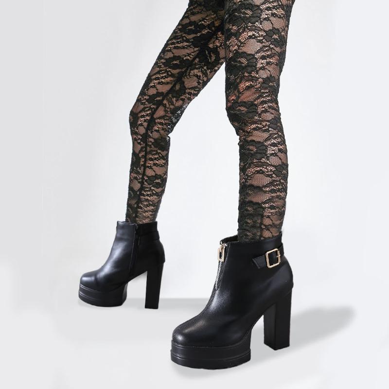 

Brand New Top Quality High Heels Fashion Zipper Platform Autumn Winter Shoes Women Party Ankle Boots Female, Black