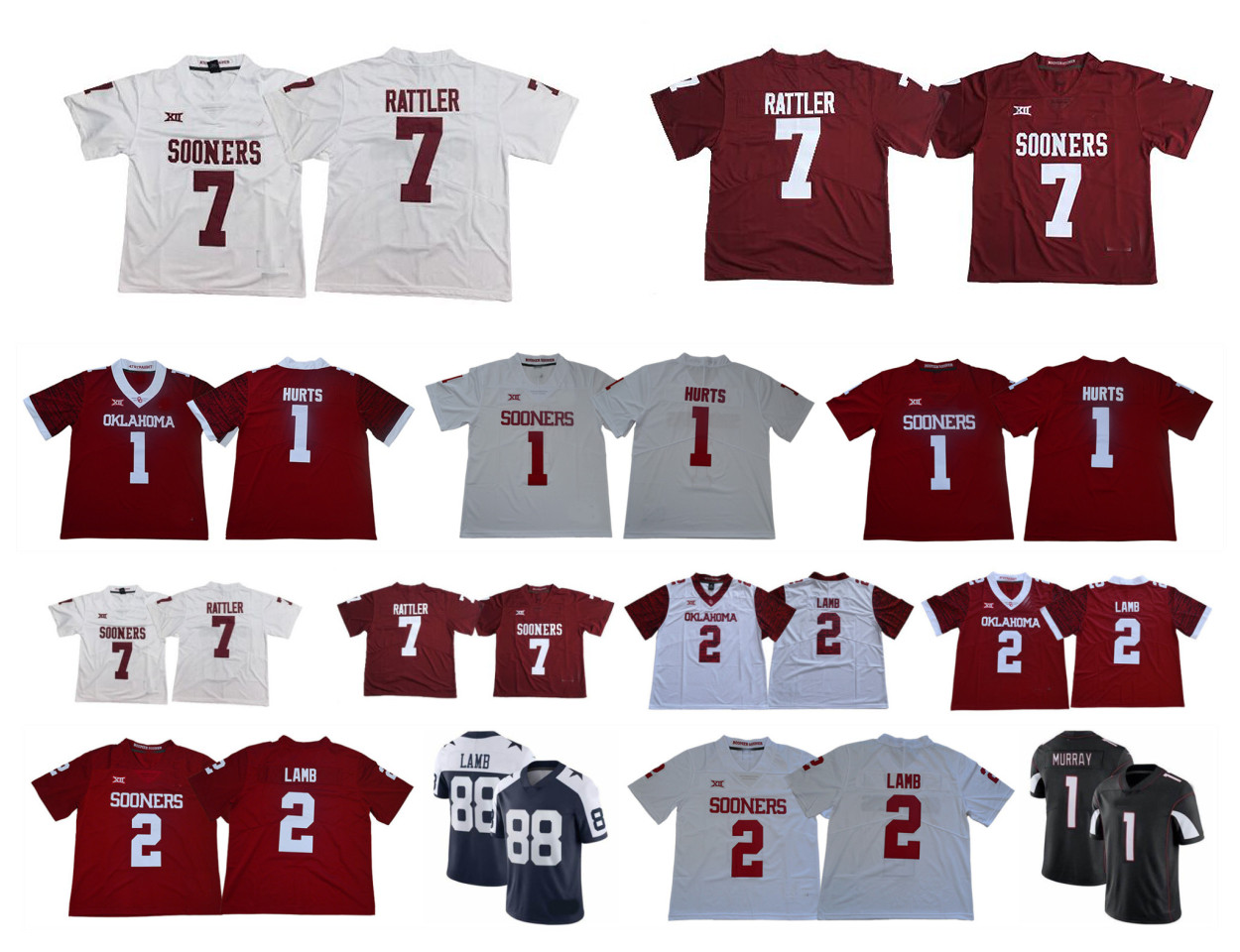 

NCAA Oklahoma Sooners Jersey 1 Kyler Murray 2 88 CeeDee Lamb 7 Spencer Rattler Red White Blue College Football, As pic
