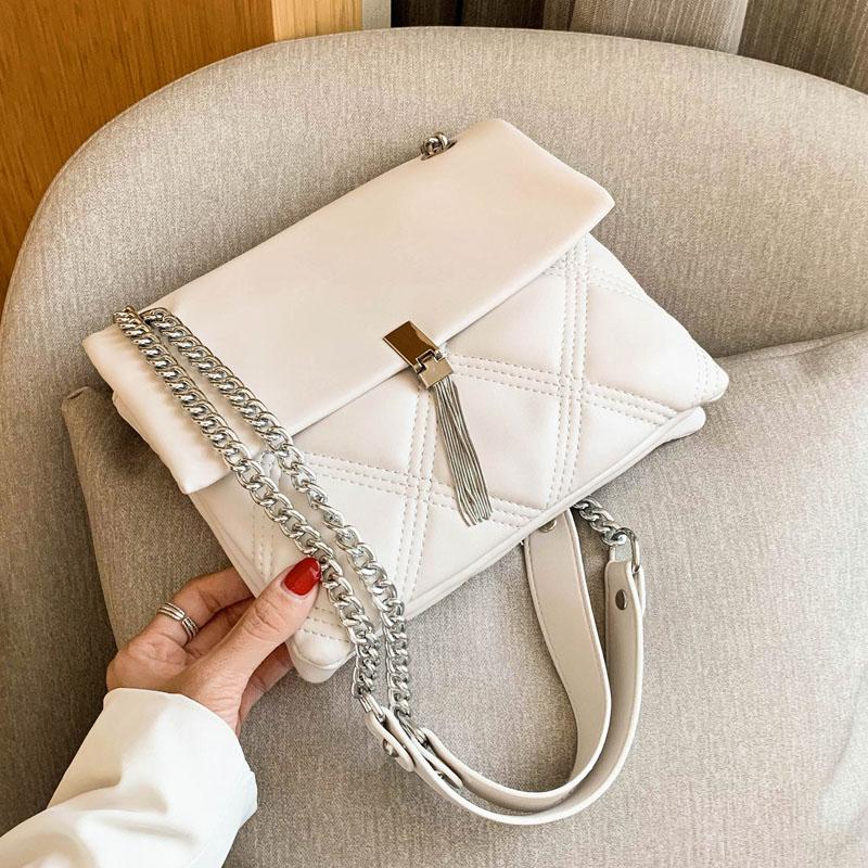 

Lattice Square Crossbody bag 2021 Fashion New High quality Leather Women's Designer Handbag Tassel Chain Shoulder Messenger Bag, Black