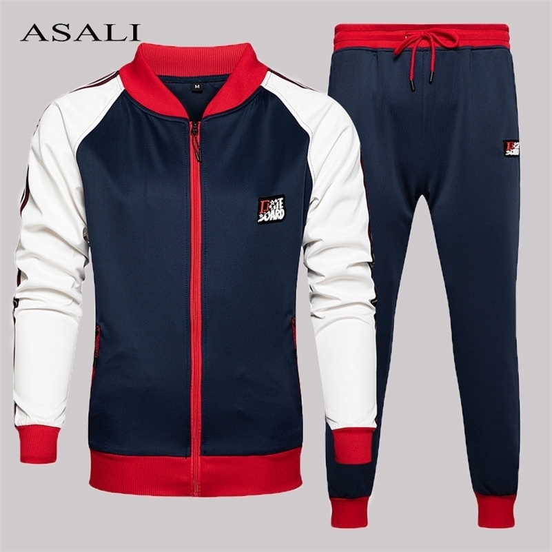 

Autumn 2 Pieces Zipper Tracksuit Sets Men Casual Sportswear Patchwork Jacket + Sweatpants Track Suits Male New Streetwear 201109, Tz64jmarmygreen