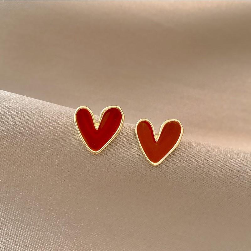 

Stud LoveLink Sweet Red Enamel Heart Earrings Delicate Gold Color Trendy For Women Girls Party Jewelry Gift