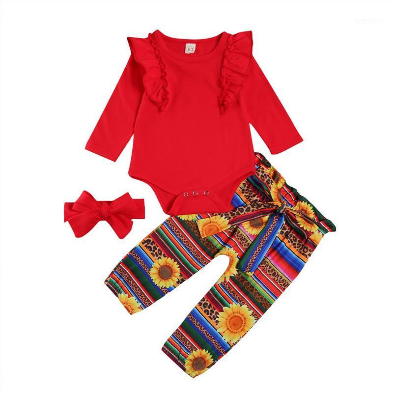 

Infant Baby Girl Clothing Newborn Long Sleeve Crew Neck Ruffle Romper Bodysuits Pants Headband Set 3PCS Clothes1, As pic