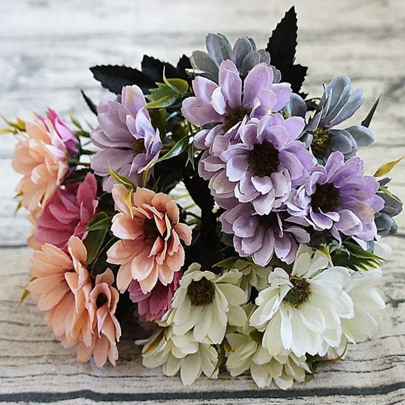 

10 head / 1 bundle silk daisy bridal bouquet Christmas home wedding New Year decoration fake plant sunflower artificial flower1, Red