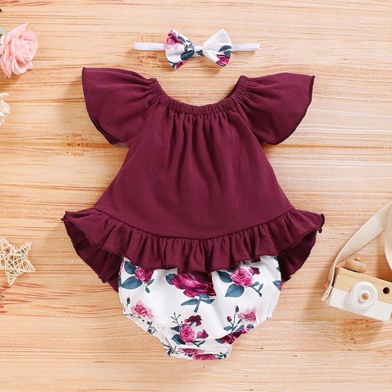 

Toddler Baby Girls Clothes set Sleeve Solid Ruffle Tops+Floral Print Shorts Outfits Lovely Floral Headbnads Clothing Outfits1, Green