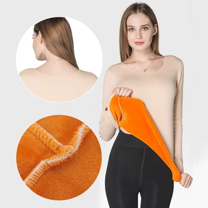 

Autumn Winter Sports Underwear Women Plus Velvet Lining Thick Warm Round neck Stretch Pullover Outdoor Camping Hiking Sweatshirt, Black