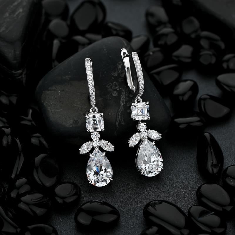 

Ladies Earrings Zircon 925 Sterling Silver Water Drop Pendant Clip-on Jewelry