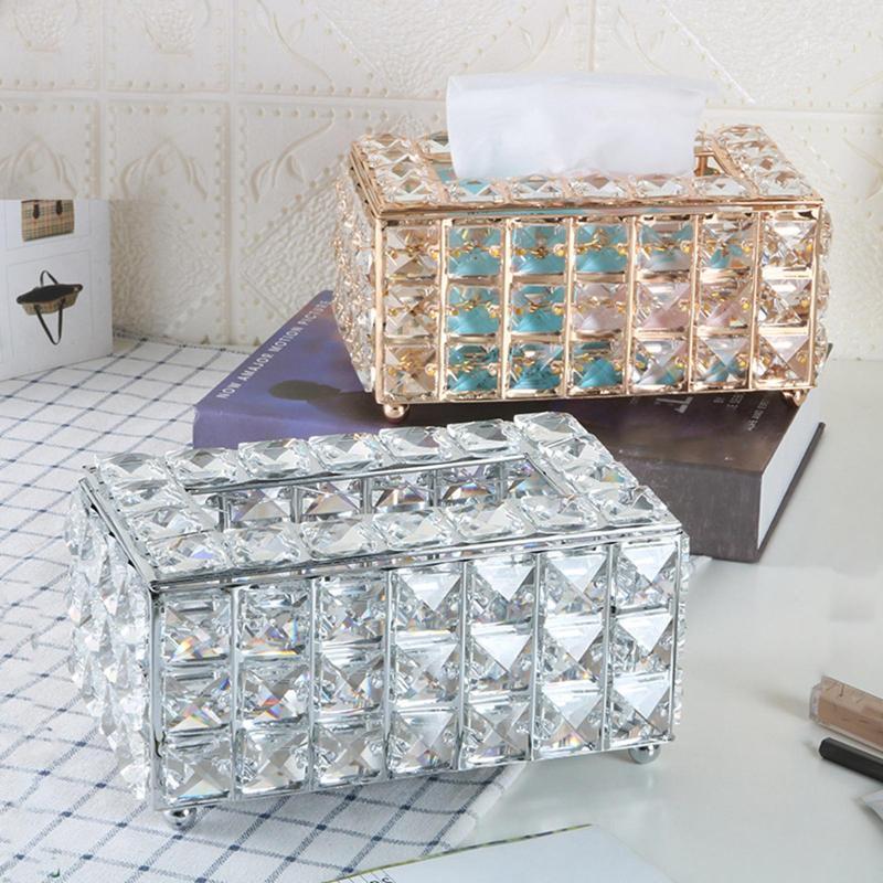 

2020 Simple Coffee Table Desktop Rectangular Faux Crystal Tissue Storage Box Holder Case Table Decoration Tissue Box Container1