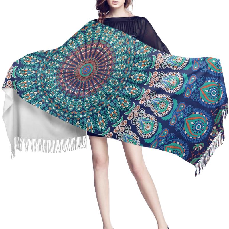 

Women Cashmere Scarf Autumn Winter Hijab Wrap Mandala Pattern Printed Shawls Headband Summer Ladies Scarves