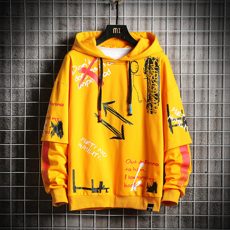 

Men's Hoodie Sweatshirts Men Graffiti Arrow 2020 Fashion Hip Hop Japanese Streetwear Oversized Yellow Hoodie Men