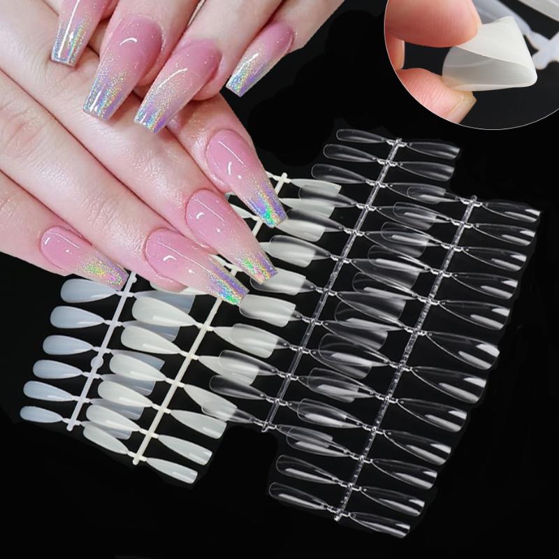 

24pcs Quick Building Nail Mold Tips Full Cover Display Practice French Fake Nail Art UV Gel Acrylic Extension Tools TR1853, 24tips t clear