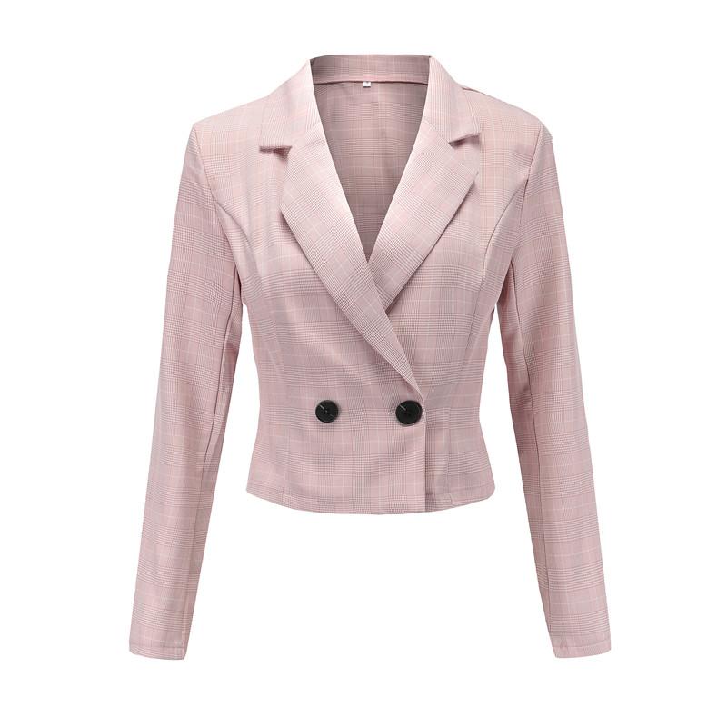 

Hiawatha Autumn New Short Jacket Women Plaid Long Sleeve Blazer Casual Slim Office Lady Blazers BL035, Gray