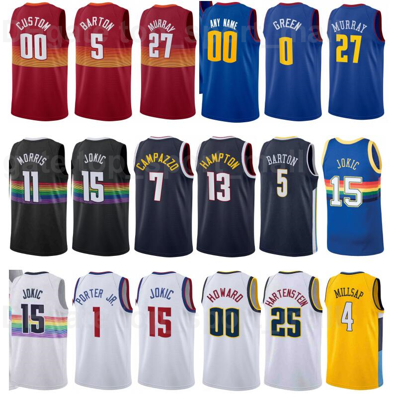 

Printed Basketball Jamal Murray Jersey 15 Michael Porter 1 Will Barton 5 Paul Millsap 4 Nikola 15 Black Purple White Yellow Red Navy Blue Custom Name Number