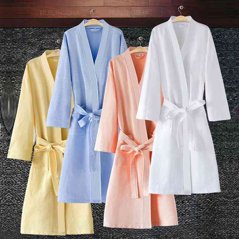 

On Women Summer Water Absorption Kimono Bath Robe Femme Sexy Fashion Waffle Bathrobe Lovers Dressing Gown Bridesmaid Robes, Black;red