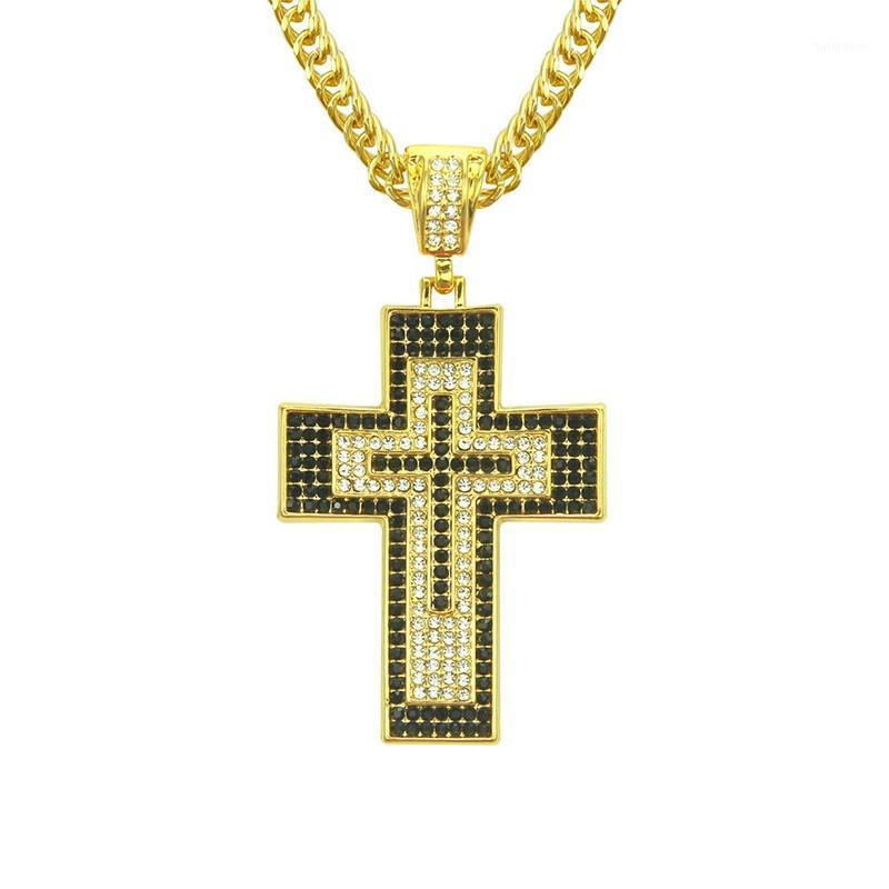 

1pcs Cross Drop Pendant Hip Hop Necklace With Cuban Link Chain Bling Cubic Zircon Rock Men's Necklace Jewelry For Gift1
