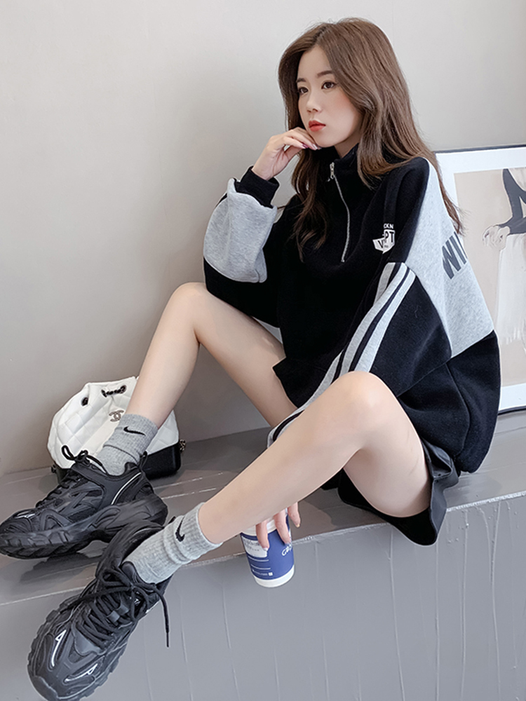 

2021 Thick in Addition to Velvet Street Clothes Ladies Fall and Loose Winter Coat New Long Style 95HX, Black