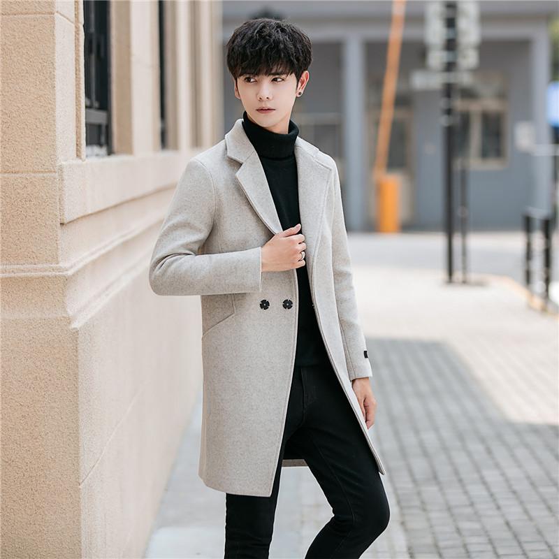 

Autumn and winter men's windbreaker 2020 new Korean fashion Slim casual wool coats long men's thick warm woolen coats men -5XL, Beige
