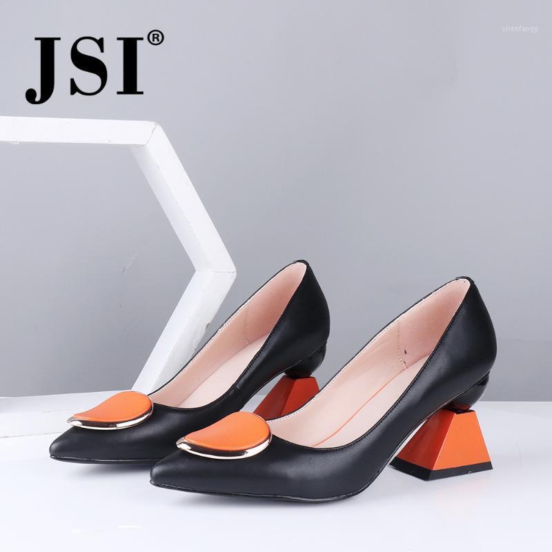 

JSI New Fashion Elegant dress shoes Woman Pointed Toe Genuine Leather Strange High Heel Shoes Ladies Patchwork Pumps C5861, Black