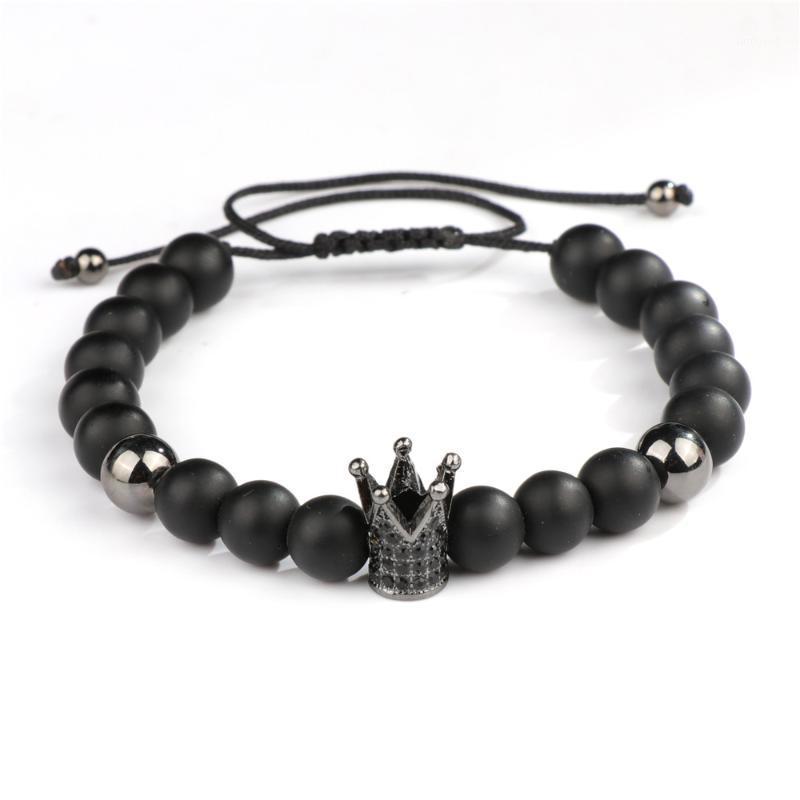 

Charm Bracelets Natural Black Matte Stone Bead Zircon Crown Rope Braided Bracelet Adjustable Pulseras For Men Women1