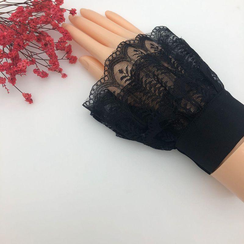 

Women Girl Layered Sheer Lace Horn Cuffs Leaves Patterned Detachable Fake Sleeve