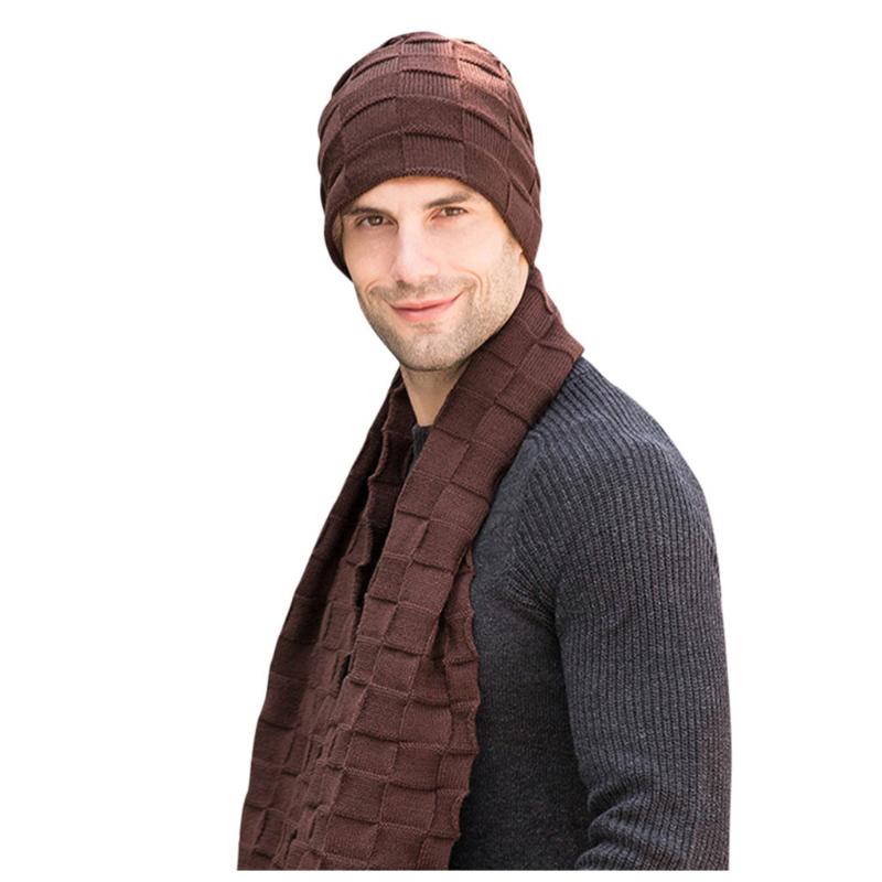 

2pc Men's Autumn And Winter Scarf, Hat & Glove Sets Hat Cap Plus Velvet Thick Knit Scarf Two-Piece gorros hombre invierno