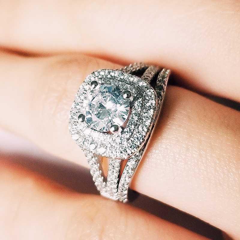 

2020 New 925 Sterling Silver Cushion Cut Finger Ring Sets for Women Jewelry Pure Wedding Engagement Rings personalized R5704S1