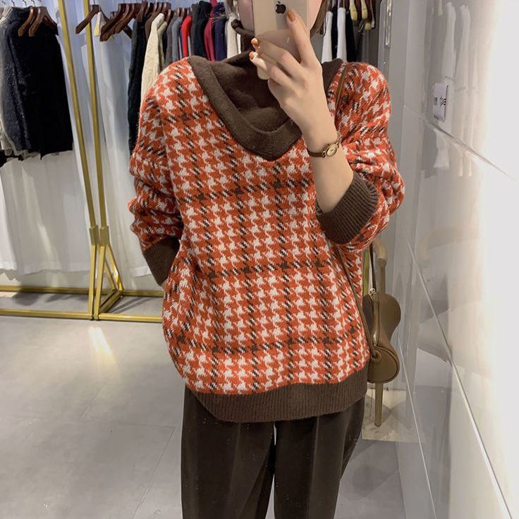 

2021 New Retro Hong Kong Taste Wear High-neck Couture Chitty Bird Grill Female Lazy Autumn Top Winter Sweater 8RF2, Orange.