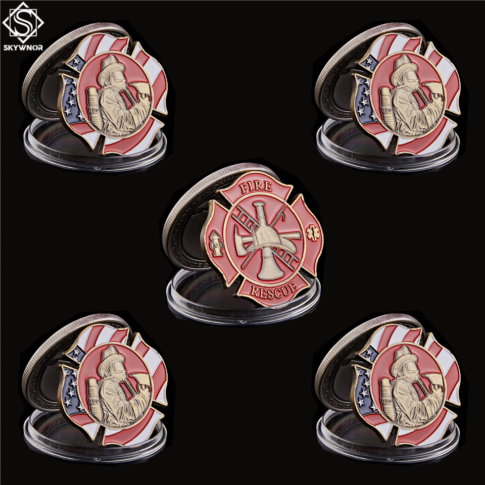 5PCS USA Challenge Firefighters Craft Collectible Coin Fire Rescue Operation Fireman Hook And Ladder-image-602077566