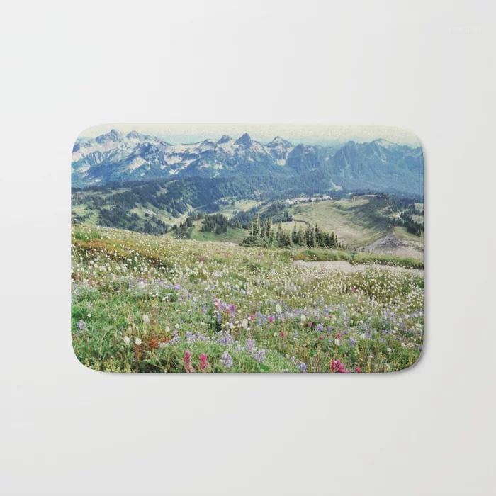 

HOT Bathroom Rugs Wildflower Meadow Bath Mat Flannel Absorbent Non Slip Doormat Entrance Door Bath Room Mats1