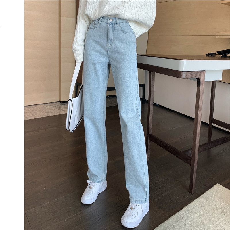 

2021 New Women Spirng Summer Jeans Denim Pants Fashion High Waisted Straight Trousers Jh86, Blue