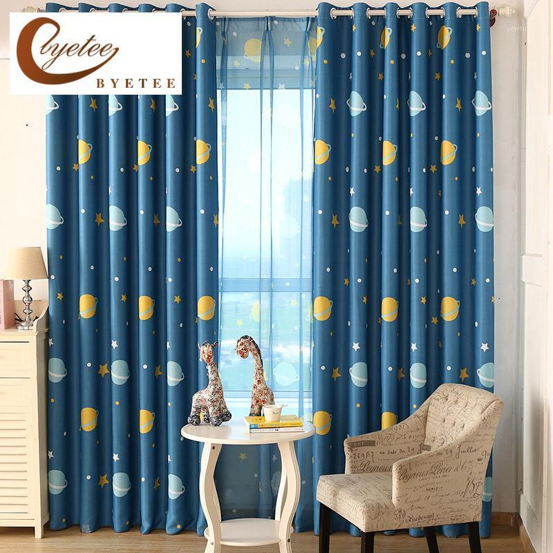 

byetee] Modern Cartoon Blue Planet Curtain Livingroom Curtain Bedroom Children Cortina Cortinas Baby Room Curtains1, Tulle