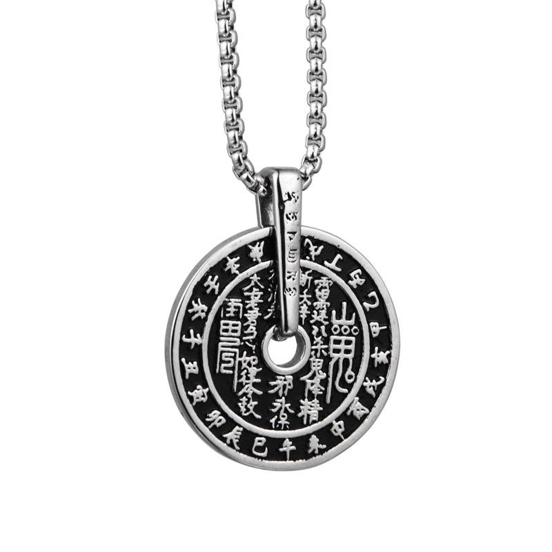

Retro Vintage Round Pendant Necklace for Men Boy Stainless Steel Chinese Time Date Taoism Necklaces Male Jewelry