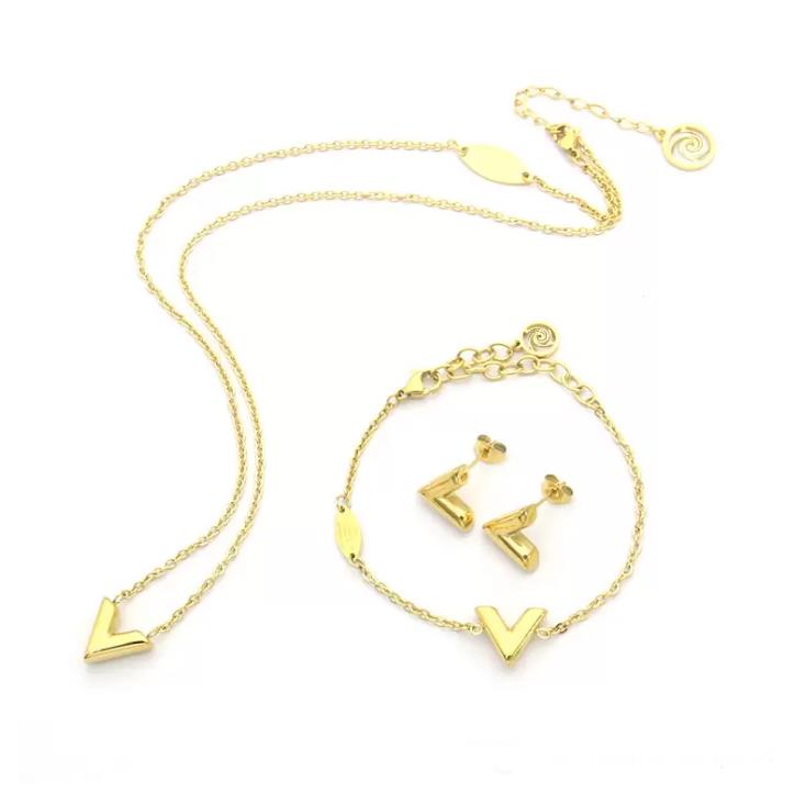 

Luxury jewelry Designer Women Letter V Necklace Stainless Steel Gold Silver Earrings Bracelets and Suits Fashion Ins Star Style