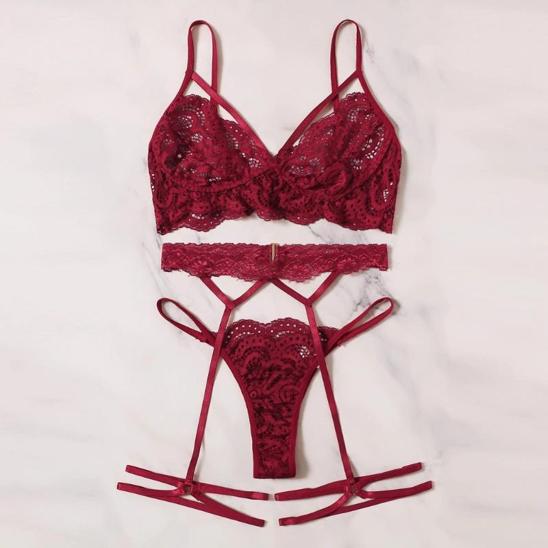 

Women Sexy Solid Colors Lace 3/4 Cup Wireless Bra Transparent Hollow Out Thong Underwear Garter Sleepwear Lingerie Set S-XL#p3, Black