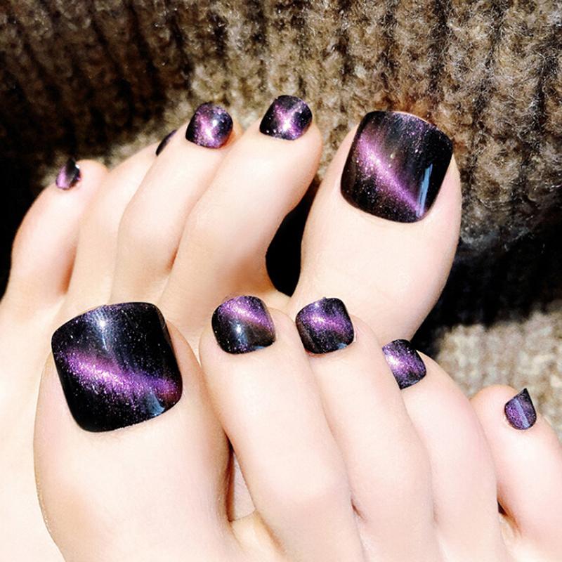 

24Pcs Cat Eye Pattern Foot False Nail Tips Fake Short Toes Nails Toe Art Acrylic, N1