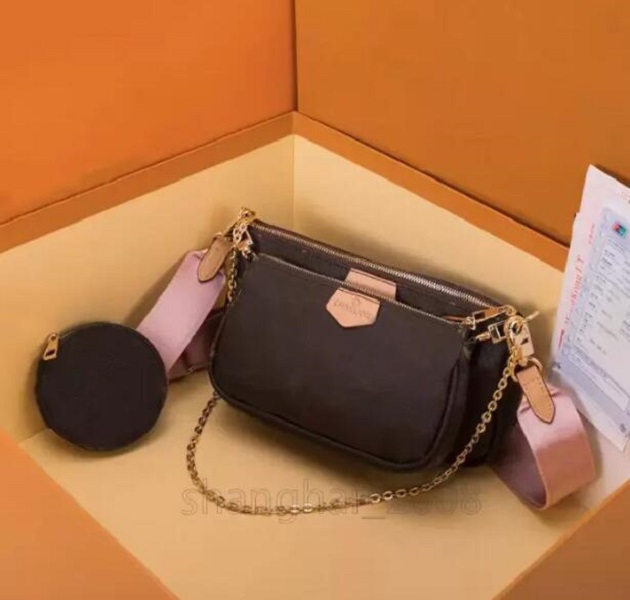 

With date code 3pcs Womens Handbags luxurys lady shoulder bag leather messenger bags classic digram flowers crossbody Chains handbag with box, Red flower