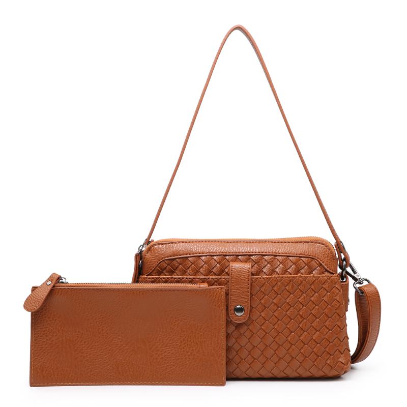 

Fashion Woven Leather Bag Women Set Bags Russain Lady Loved Shoulder Purse with Zipper Coin Bag, Beige