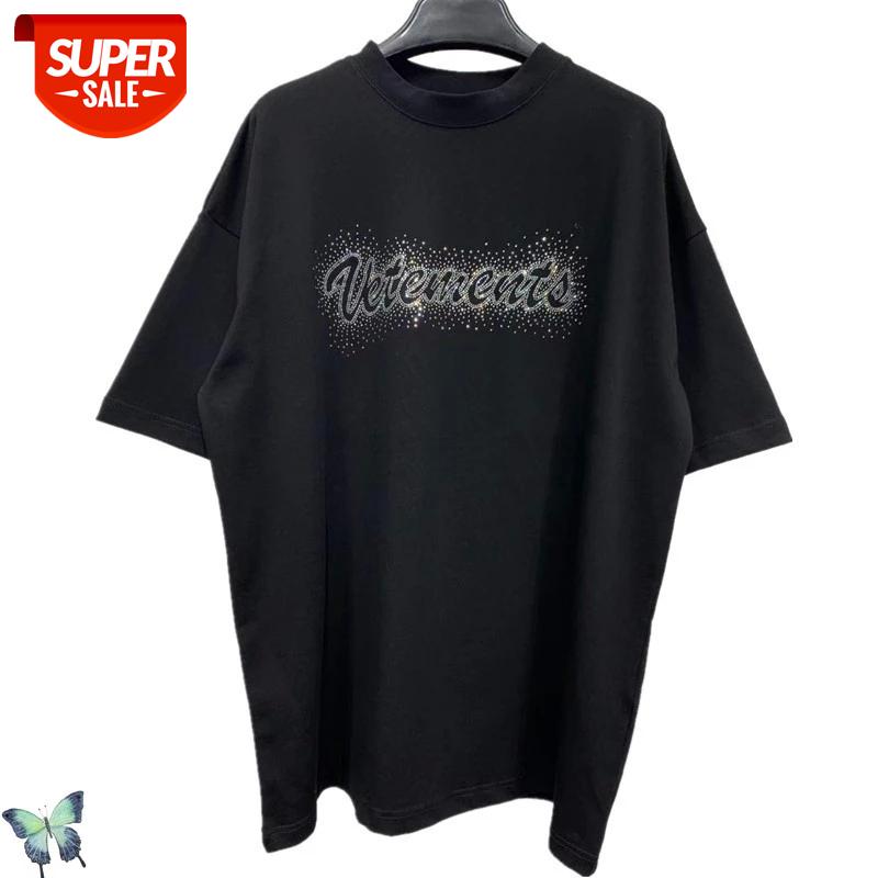 

Oversize Vetements T-shirt Men Women Vetements T Shirts Hot Drilling Diamond VTM Top Tees #RO9s, White;black